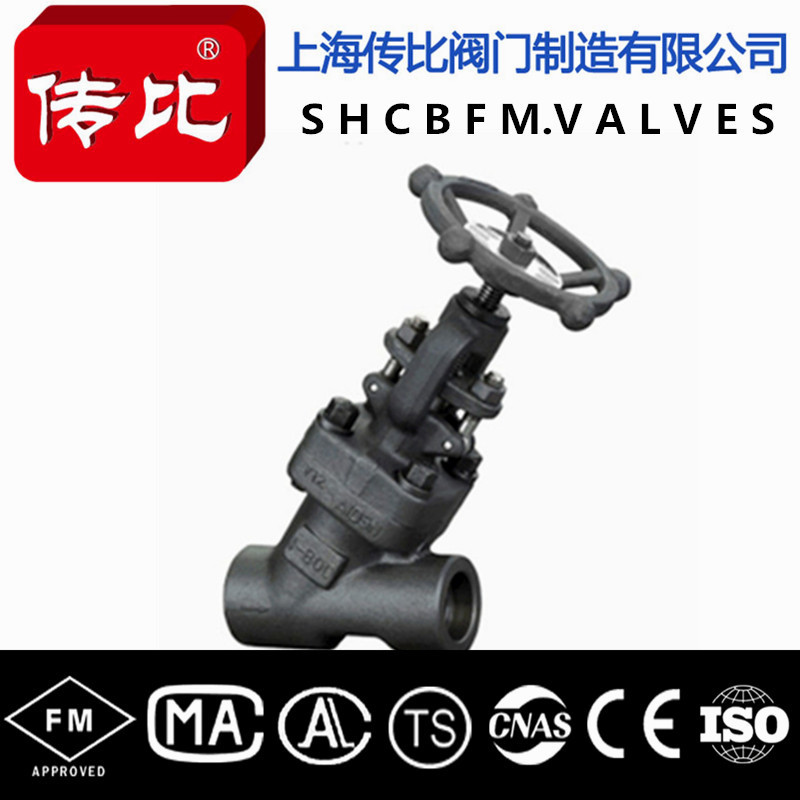 传比阀门A105锻钢Y型焊接截止阀J61H-16/40 DN15/20/25/32/40/50