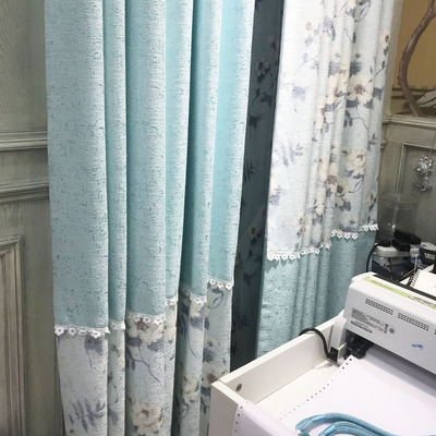 成品窗帘批发定制 窗帘布料打样零剪 鹰翔纺织厂 纯色花拼接窗帘