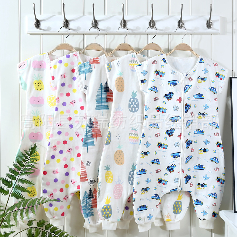 廠家批發2018新款寶寶春夏嬰兒四層紗布分腿睡袋寶寶家居防踢被