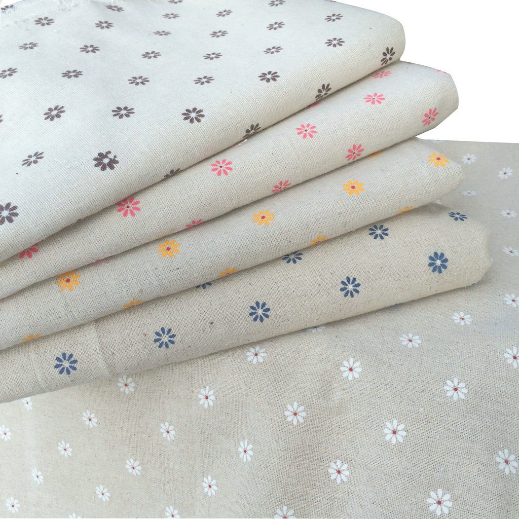 小雏菊 印花棉麻布料  桌布家居装饰布料 小碎花印花麻布 特价