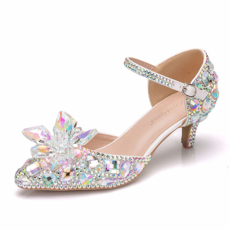 5 cm  silver color diamond fine with cusp sandals with low with short sandals female Evening Party singers jazz dance bridal Sandals crystal wedding party shoes