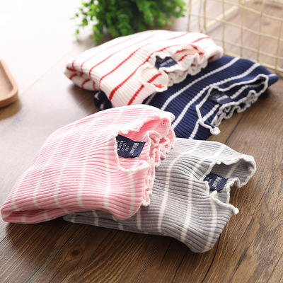 儿童长袖条纹套头针织打底衫 2018秋款女童百搭木耳边上衣