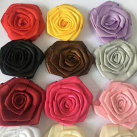 4厘米手折涤纶带玫瑰花 手工丝带花服装辅料 头饰配件小花