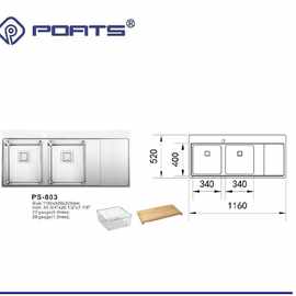 304不锈钢厨房洗菜盆大双槽水池洗碗洗菜池洗手盆带沥水板PS-803