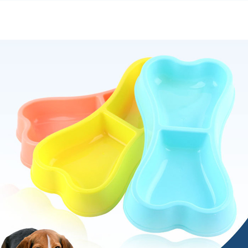 Pet double bowl Dog bowl cat bowl high quality Plastic bowl Bone shape Double bowls Two-in-one Pets Dishes Utensils