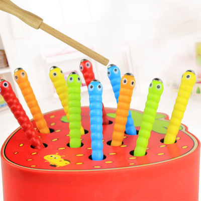Wooden children's magnetic insect catching early education p0.33 hand-eye coordination memory color parent-child interactive insect catching toy