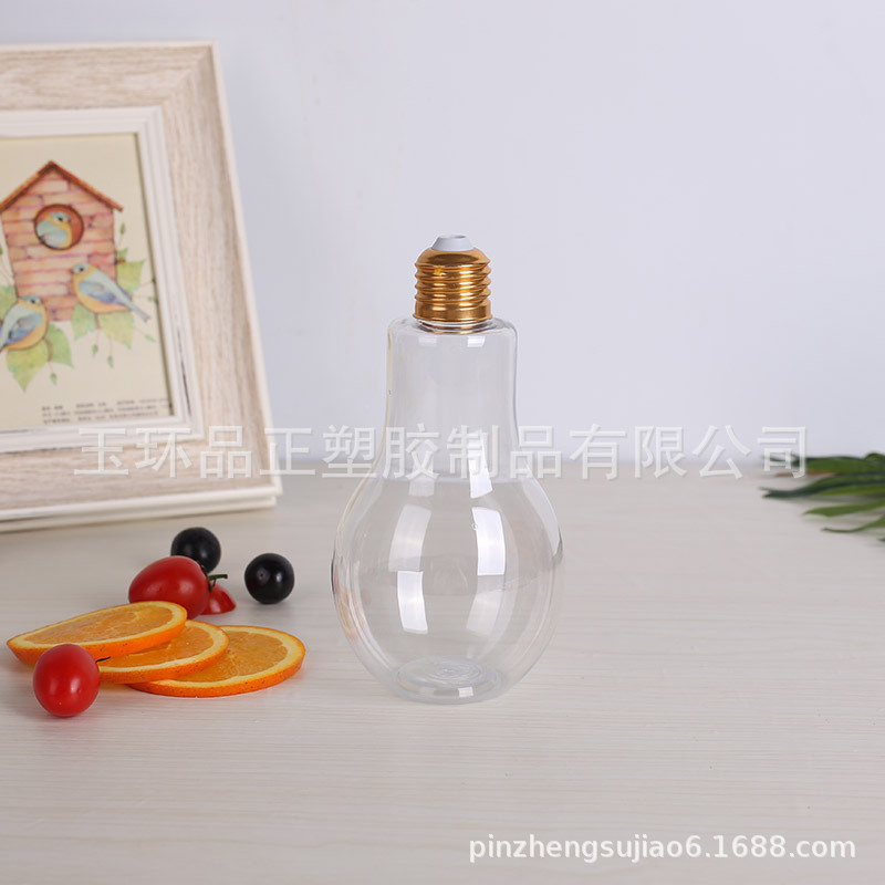 批发定制塑料灯泡饮料瓶 透明pet饮料瓶新款创意果汁饮料瓶