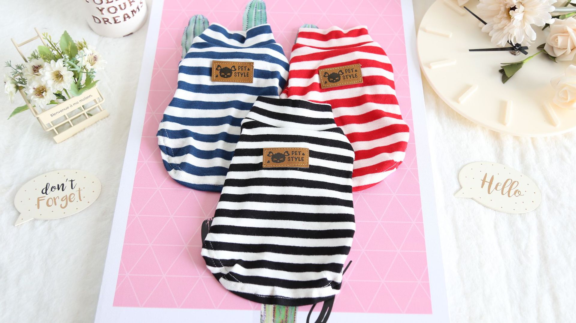 七色宽条纹打底衫