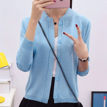 2018春季新款韓版短款低圓領單排紐扣針織開衫毛衣外套女甜美小衫
