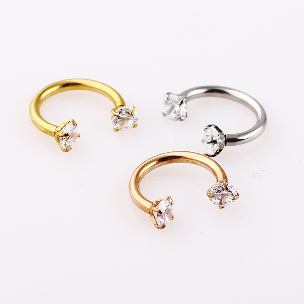 Zircon Diamond Nose Ring Inner Teeth Nose Stud Hollow Hoop 18G 316L Surgical Steel Rose Gold detail image 9
