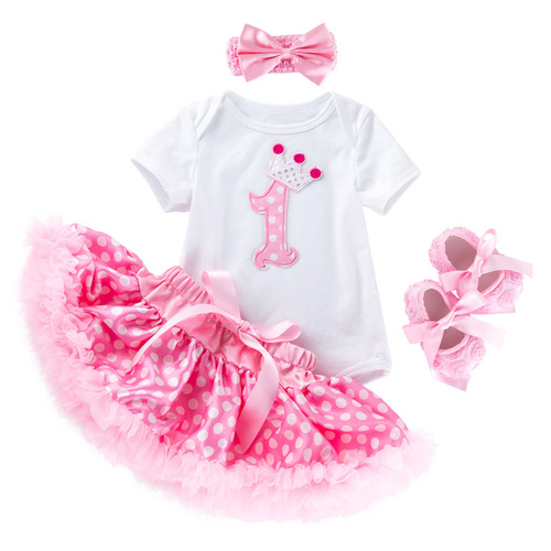 Baby birthday party dresses festival short sleeve cartoon cake dot puff skirt toddler shoe cover