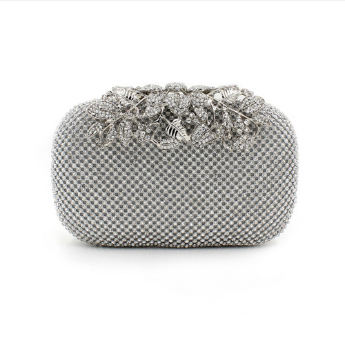 Cross-border leaves and flowers dinner bag with diamond clutch bag socialite evening bag makeup banquet bag factory direct sale