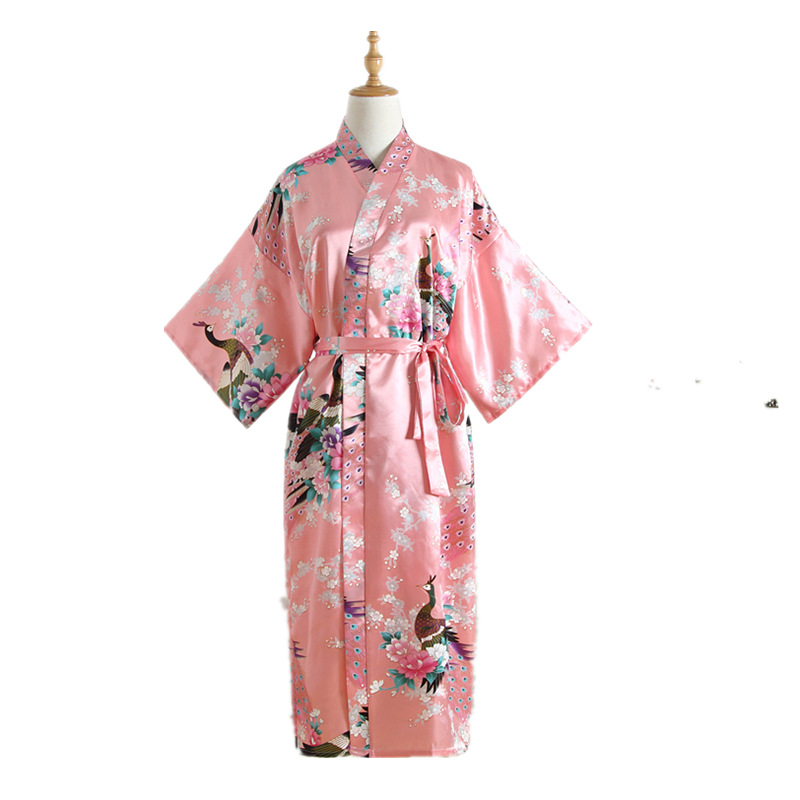 Comercio exterior transfronterizo de pavo real largo tamaño libre camisón seda artificial verano solo kimono japonés bata abierta