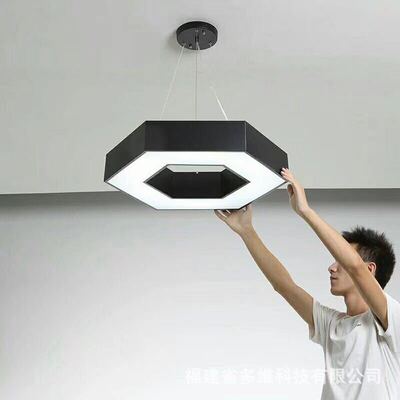 Iron art a chandelier originality Hexagon Six corners hollow LED to work in an office Chandelier Commercial Lighting Hanging wire Medallions