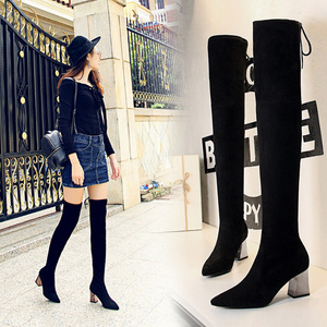 Sleeve boots thick heel high heel pointed sexy nightclub boots