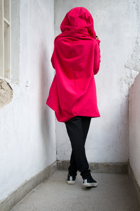 Mid Length Irregular Hooded Zipper Sweatshirt Coat Fleece Lined Multiple Colors Casual Style Wholesale Available