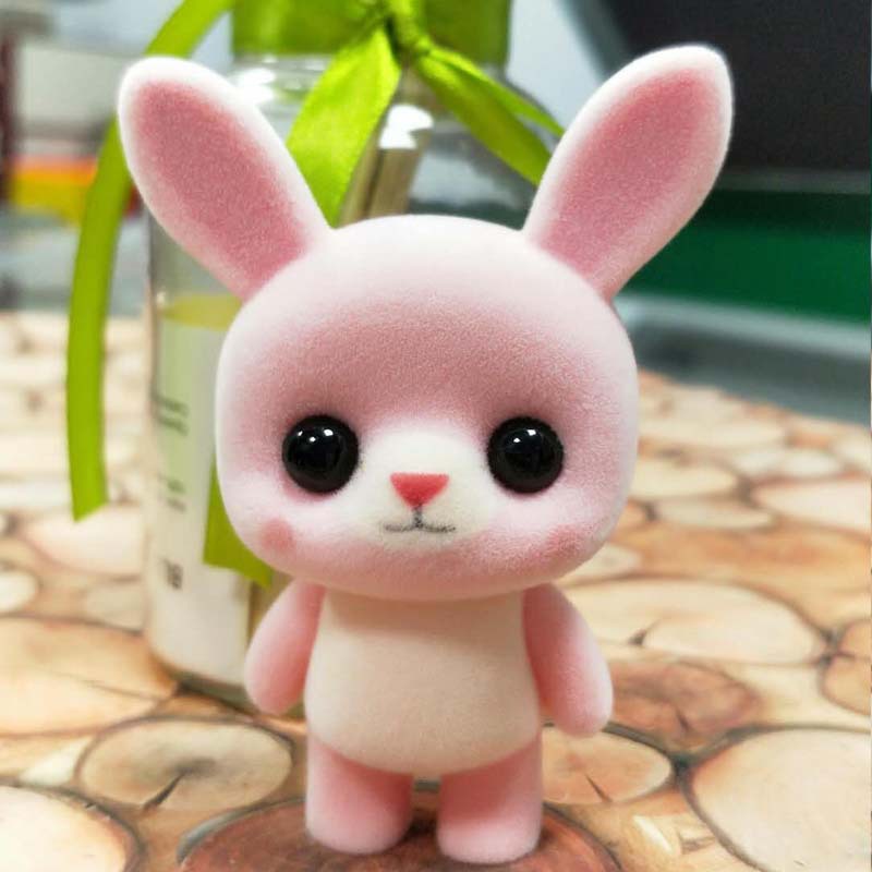 Japonés lindo pequeño animal flocado muñeca de juguete decoración japonés escritorio lindo regalo de la decoración de la joyería