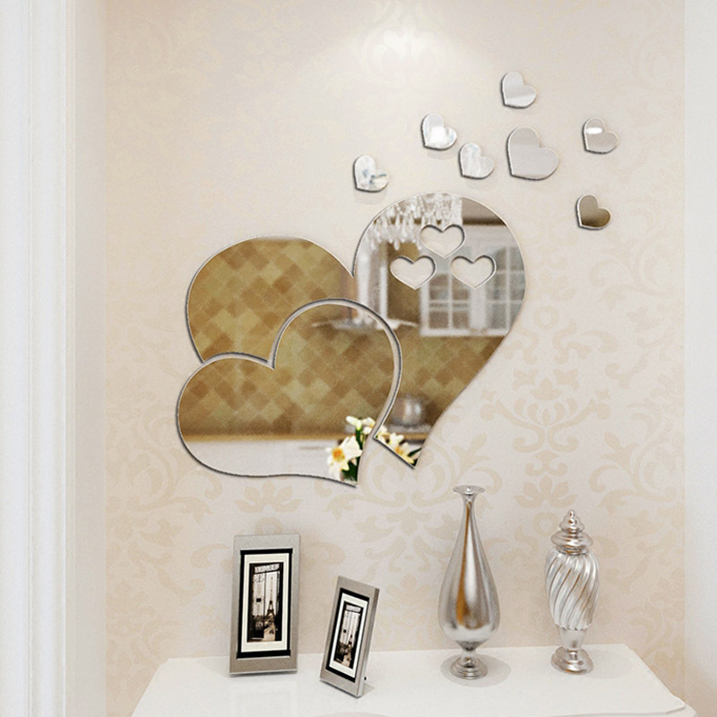 Espelho de parede 3d em acrílico em forma de coração decoração_voghion.com