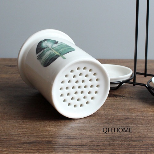 Nordic plant ceramic chopstick holder household drain chopstick barrel double chopstick bucket chopstick cage storage rack chopstick cage