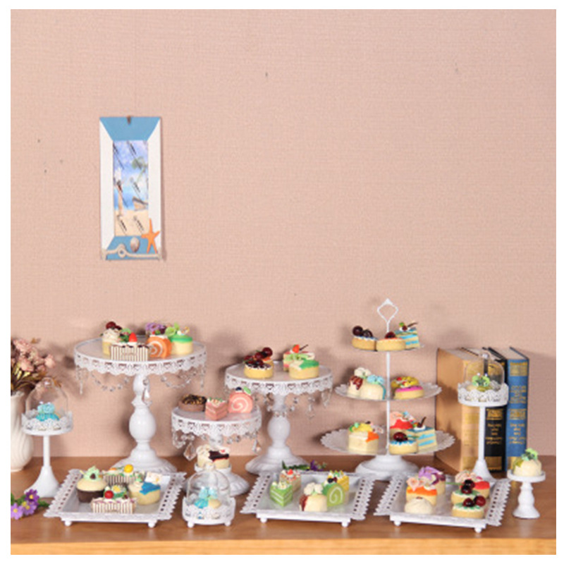 Nuevo estilo europeo soporte de la torta de la boda postre decoración encaje pastel plato pastel tienda merienda soporte 13 unidades traje