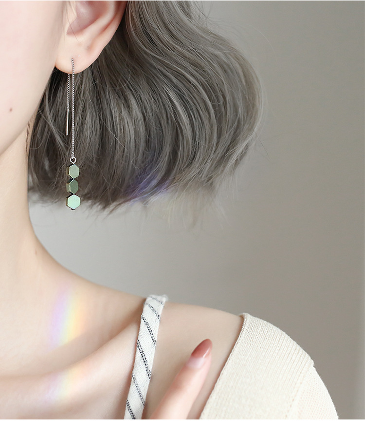 925 pendientes de plata de ley estilo coreano de moda fresca pendientes simples pendientes largos de moda de las mujeres