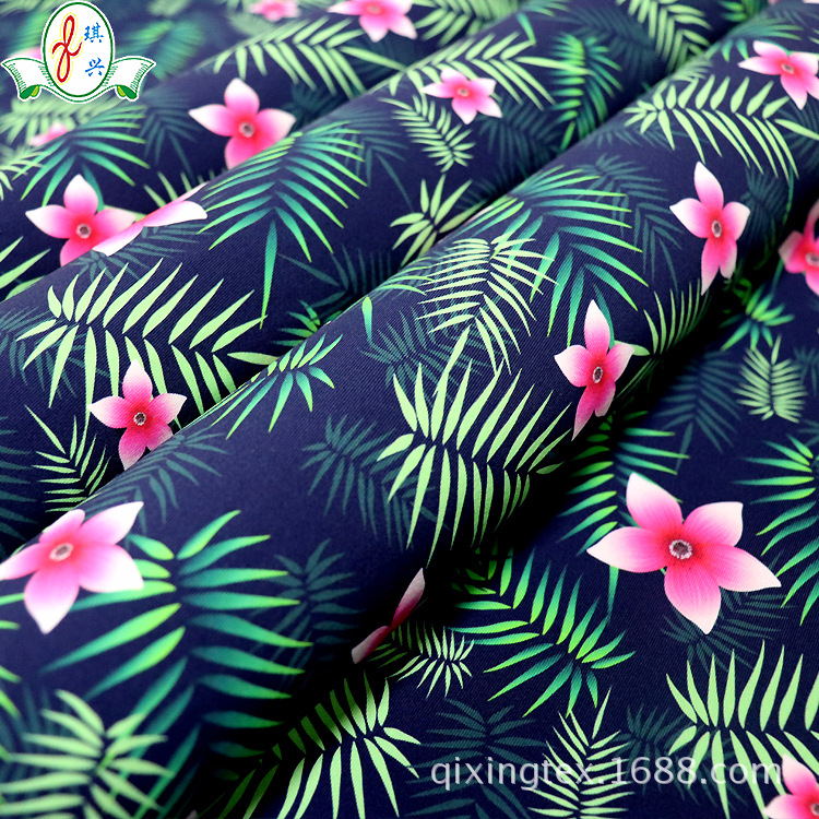 琪兴供应针织树叶印花面料 尼龙锦纶氨纶拉架印花酸性印花泳衣布