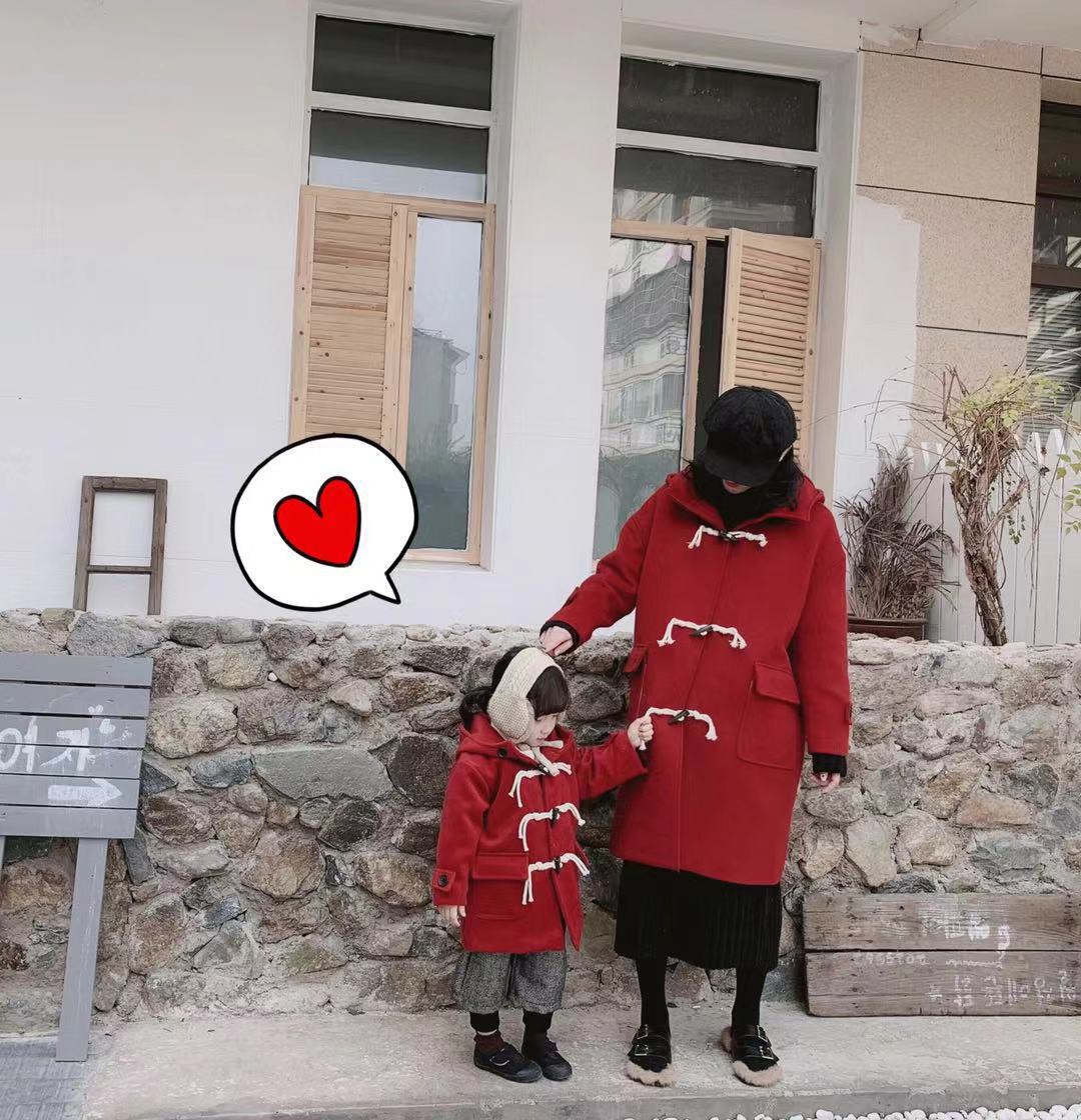 不退不換冬季韓版女童長款大衣親子裝加厚夾棉呢大衣外套 兒童款