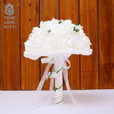 韓式白色仿真婚禮紗帶蕾絲手捧花束創意西式婚禮用品結婚捧花批發