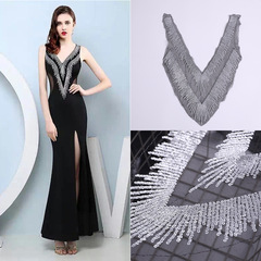 Factory Supply 100% Polyester New Glitter Collar with Lace Embroidery Fabric Patch, Bridal Gown and Formal Dress Decorative Accessories