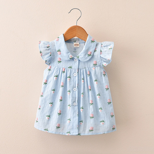 Children's clothing  summer new children's shirt floral short-sleeved small flying sleeves girls tops small and medium-sized children's cardigan shirt