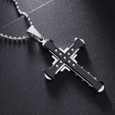 Dark Knight Cross Necklace For Men In Titanium Steel With Stones_voghion.com
