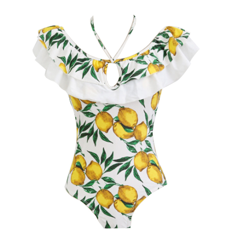Lemon One-shoulder Ruffled Tube Top Steel Support Gathered One-piece To Cover Belly Slimming Swimsuit