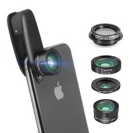 手机摄像头外置高清4合1镜头套装升级版 广角 微距 鱼眼 偏振镜