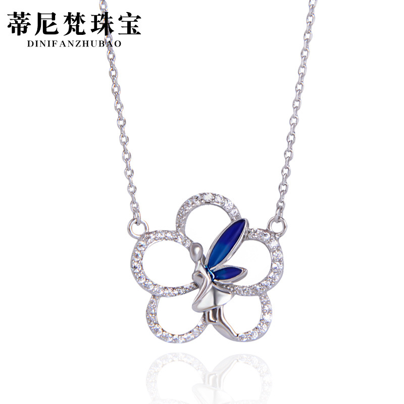 Suministro de comercio electrónico transfronterizo europeo y americano al por mayor popular collar de plata pura mujer s925 colgante epoxi mariposa fabricante de joyas
