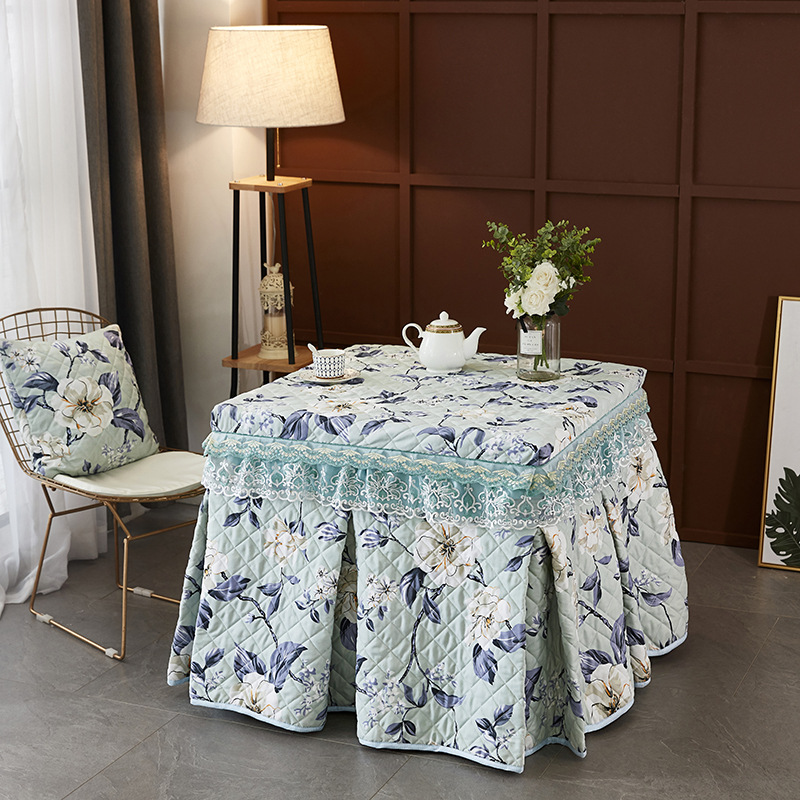 新款時尚麻將機加厚烤火罩 夾棉繡花蕾絲電爐罩 取暖桌布罩批發