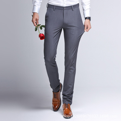 花公子男士青年新款弹力防皱免烫四季商务伴郎直筒韩版修身薄西裤