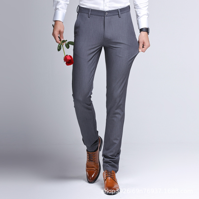 花公子男士青年新款弹力防皱免烫四季商务伴郎直筒韩版修身薄西裤