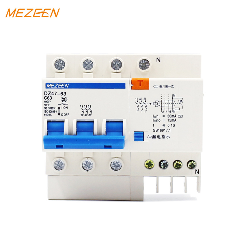 Copper Electric leakage Circuit breaker DZ47LE/3P +N with zero line 3p4 household Electric leakage protect switch Specifications Complete