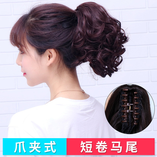  Horsetail short curly hair claw clip big wave curly hair