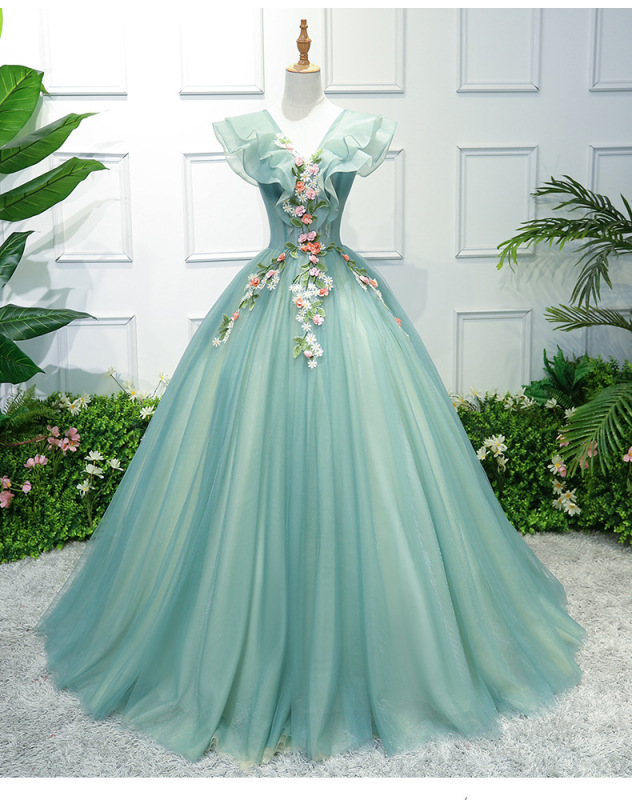 green evening party dress female wedding dress performance stage solo performance dress chorus performance dress