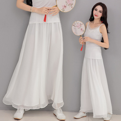 2019 Spring and summer Retro literature Gauze Chiffon Casual pants Yoga Pants meditation Meditation Culotte Versatile Wide leg pants