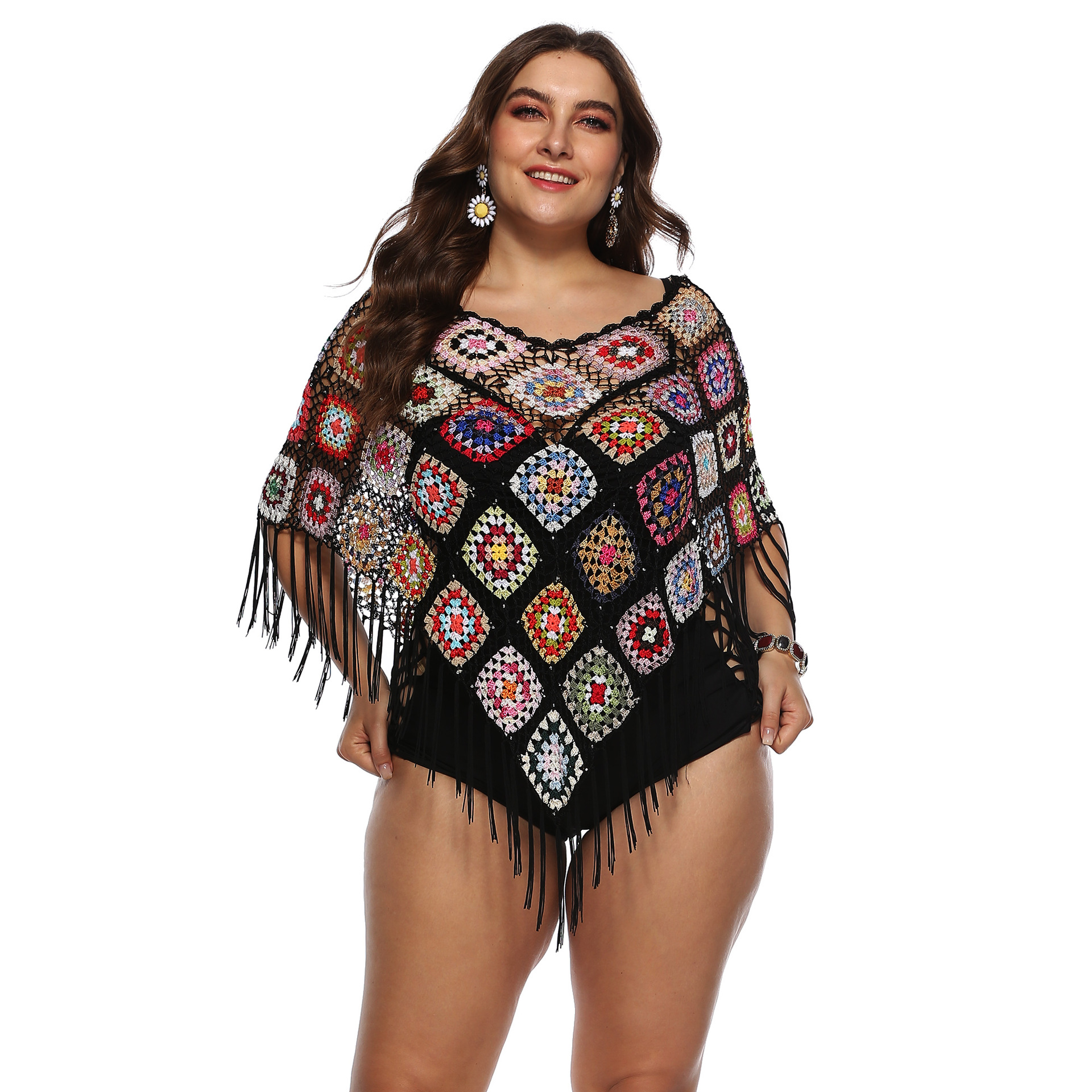 Sexy Hollow Hand Hook Bikini Blouse Loose Stitching Fringed Irregular Top display picture 1