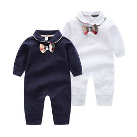 高品质婴儿衣服纯棉长袖宝宝哈衣翻领婴儿连体衣满月服新生儿