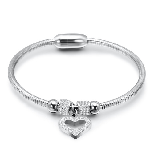 Internet celebrity new fashion simple Ins hollow diamond heart titanium steel snake chain bracelet magnet buckle bracelet wholesale for women