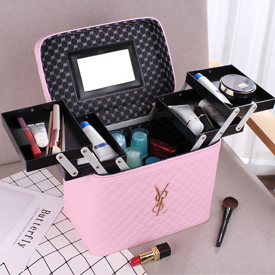 capacity the republic of korea Cosmetic multi-function trumpet Party bags Portable portable multi-storey Cosmetics storage box Simplicity