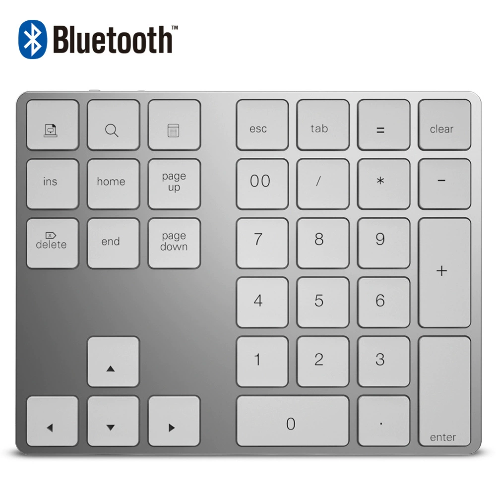 Bluetooth Numeric Keypad BT181, Aluminum Alloy 34-Key Compact, Apple-compatible
