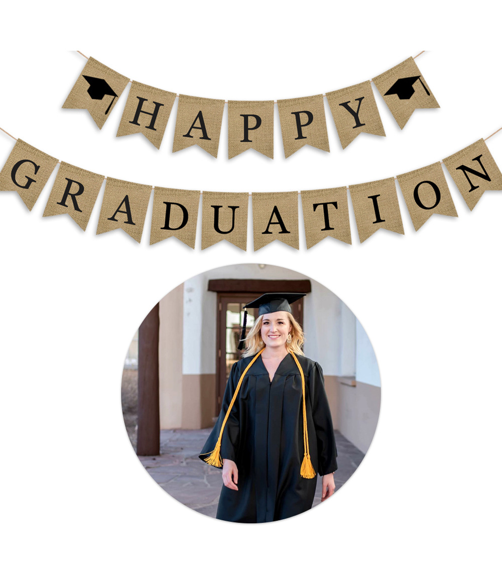 Happy graduation 外贸学生毕业派对装饰用品 毕业季麻布拉旗批发-阿里巴巴