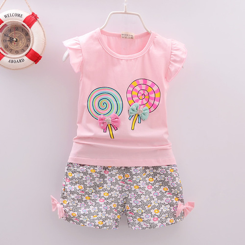 2018 new summer children's short-sleeved shorts suit boys and girls baby tops and pants home clothes suit