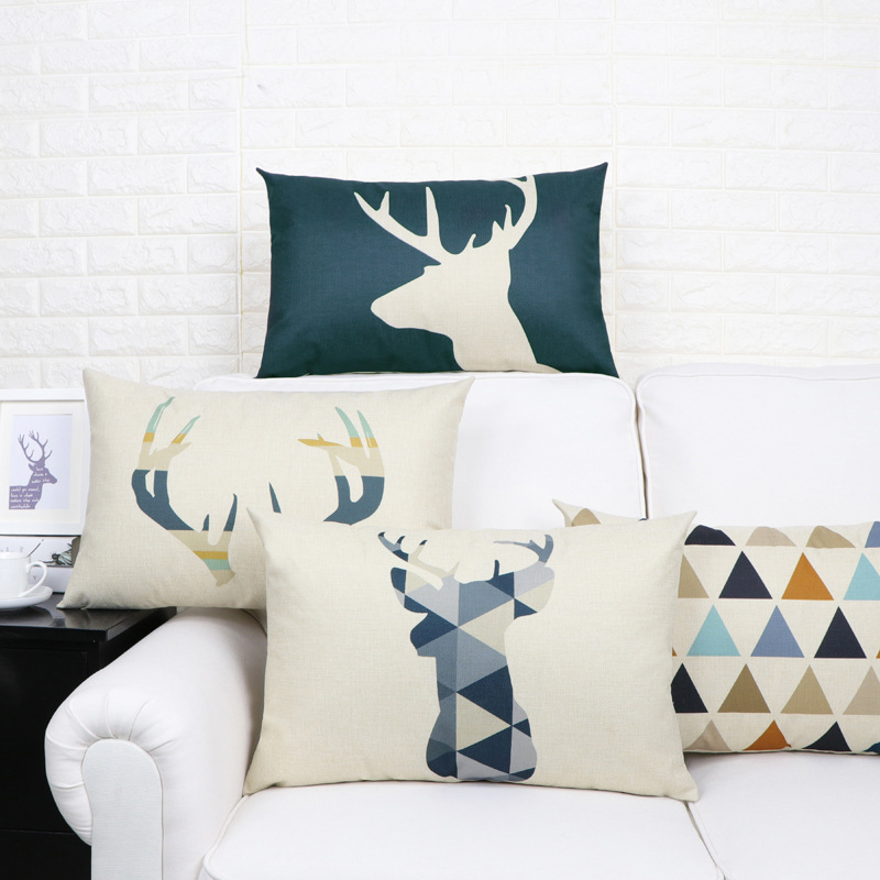 Long Waist Pillow Pillow Cushion Bedside Sofa Office Waist Cushion Linen Pillow Elk Nordic Style