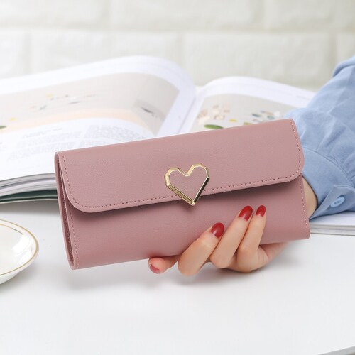 2020 summer new style plain heart-shaped decorative long multi-card buckle mobile phone women's wallet factory wholesale